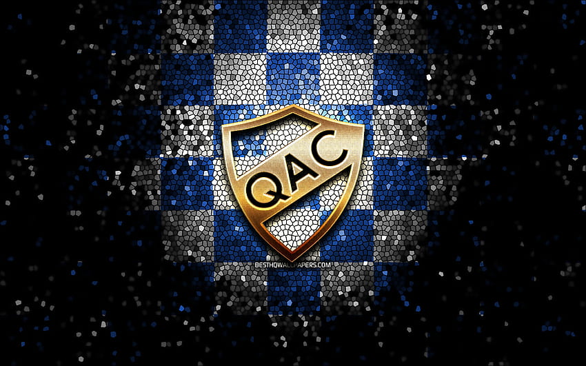 Quilmes Atletico Club, logo scintillant, Primera Nacional, fond bleu à carreaux blancs, football, club de football argentin, logo Quilmes AC, art de la mosaïque, football, Quilmes FC Fond d'écran HD