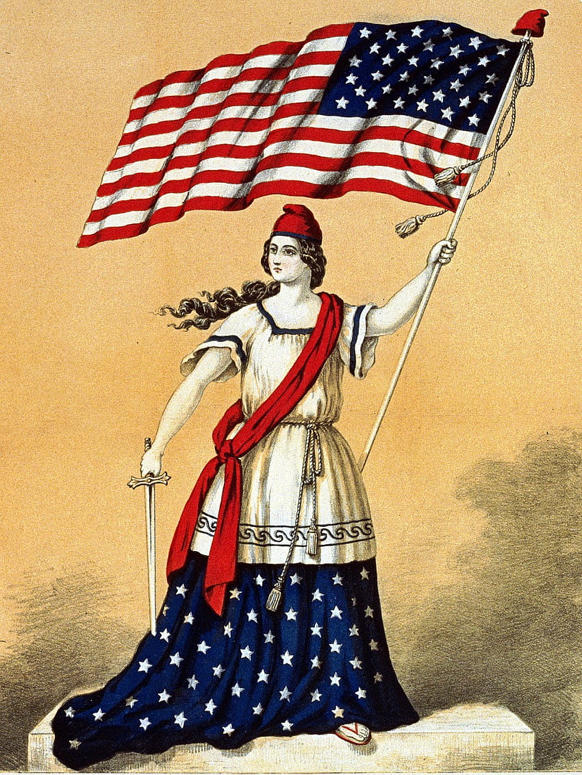 Vintage 4th of July Clip Art - Lady Liberty with Flag - The Graphics, Vintage Patriotic July 4th HD phone wallpaper