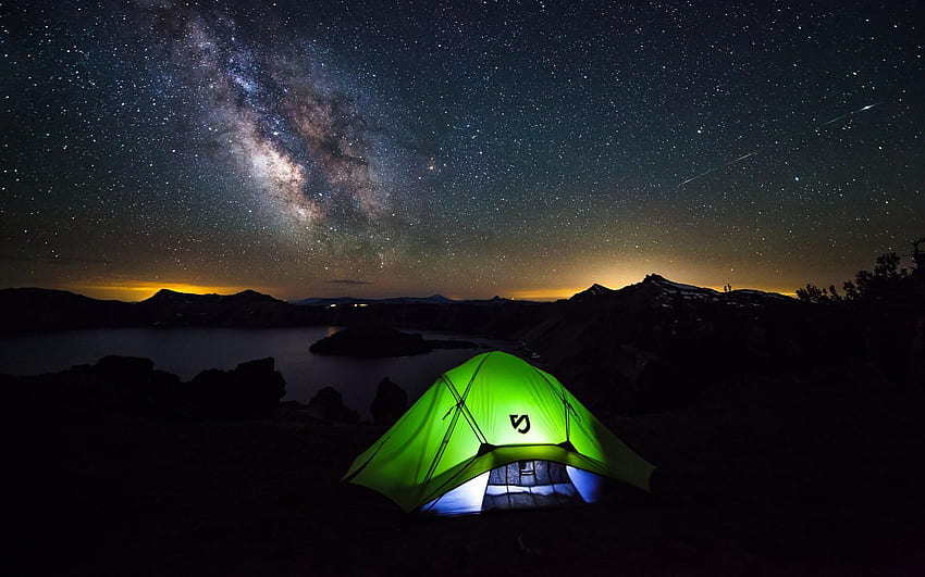 Местоположение на палатка за нощно небе на Windows 10, естетичен къмпинг HD тапет