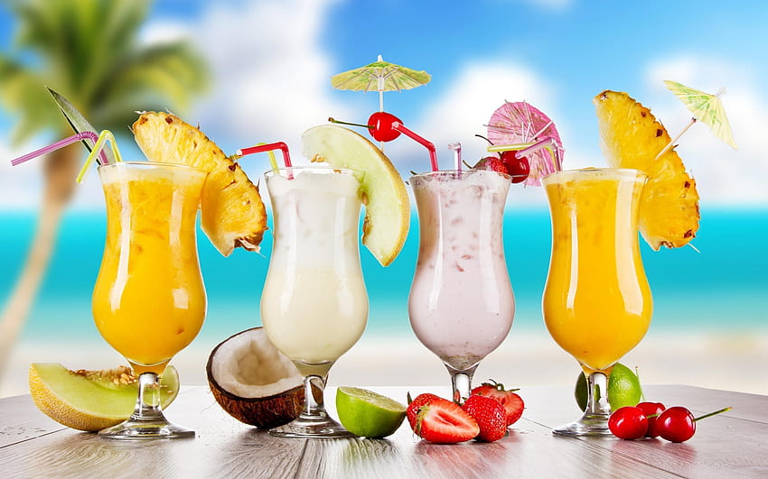 Suco de Frutas Frescas. Coquetéis de verão, Bebidas tropicais, Bebidas de verão papel de parede HD