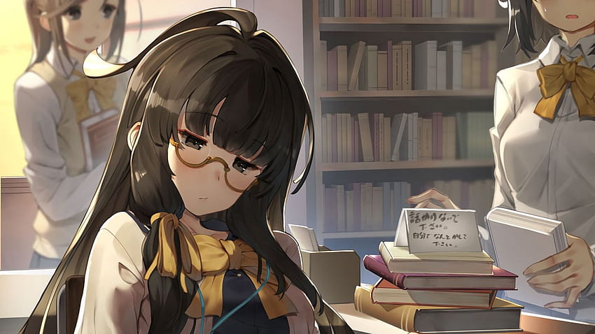 girl, glasses, book, library, reading, anime , , , Anime Girl Reading HD wallpaper