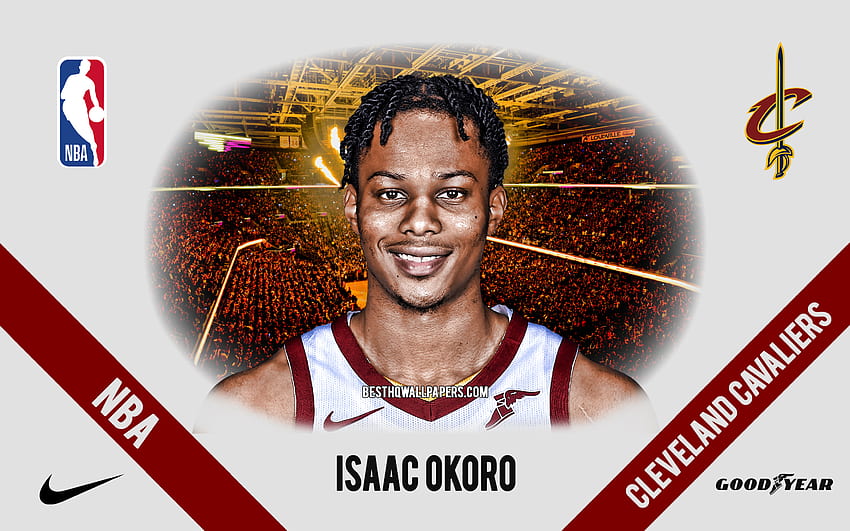 Isaac Okoro, Cleveland Cavaliers, Amerikan Basketbol Oyuncusu, NBA, portre, ABD, basketbol, ​​Rocket Mortgage FieldHouse, Cleveland Cavaliers logosu HD duvar kağıdı
