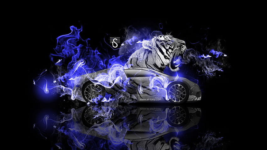 Projekt Bugatti Veyron Fantasy Tiger Blue Fire Car 2014 [] dla telefonów komórkowych i tabletów. Przeglądaj samochód do ognia. Cool Fire ,, Ognisty Tygrys Tapeta HD