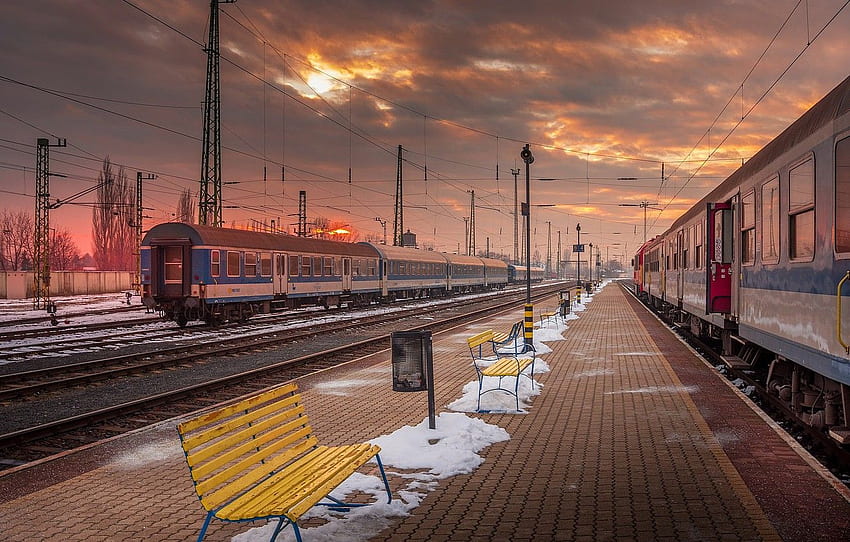 station, the evening, the platform, trains for , section разное HD wallpaper