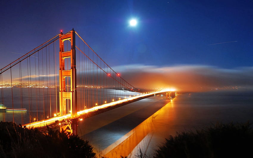 Ciudades, Noche, Estados Unidos, Luces, Puente, Estados Unidos, California, San Francisco fondo de pantalla