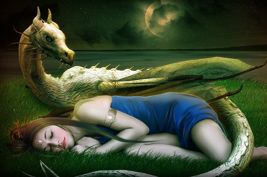 fantasy art artwork dragon girl is sleeping on field night [] for your , Mobile & Tablet. Explore Fantasy Princess . Fantasy Princess , Princess , Princess HD wallpaper