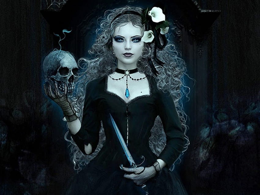 Dark Witch, gothic, sword, dark, witch HD wallpaper