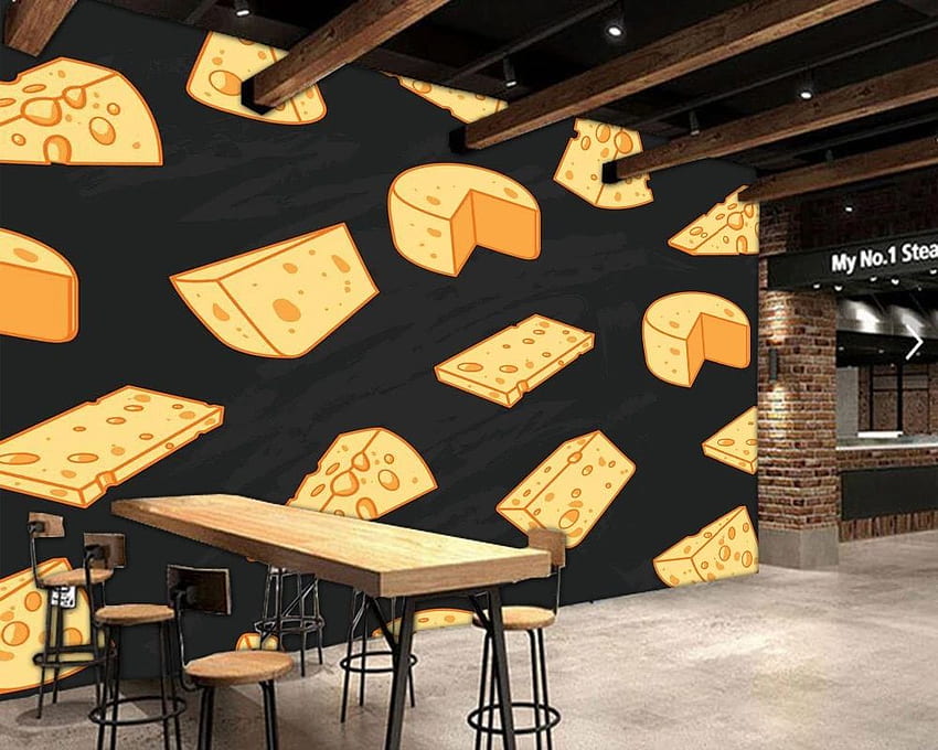 Cozinha personalizada, mural de fundo preto de comida de queijo para decoração de casa de fundo de café de restaurante de cozinha., Resturant papel de parede HD