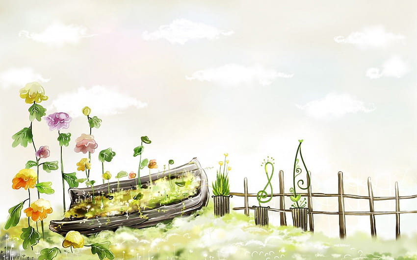 Blumengarten, Garten, Blumen, Frühling, Zaun HD-Hintergrundbild