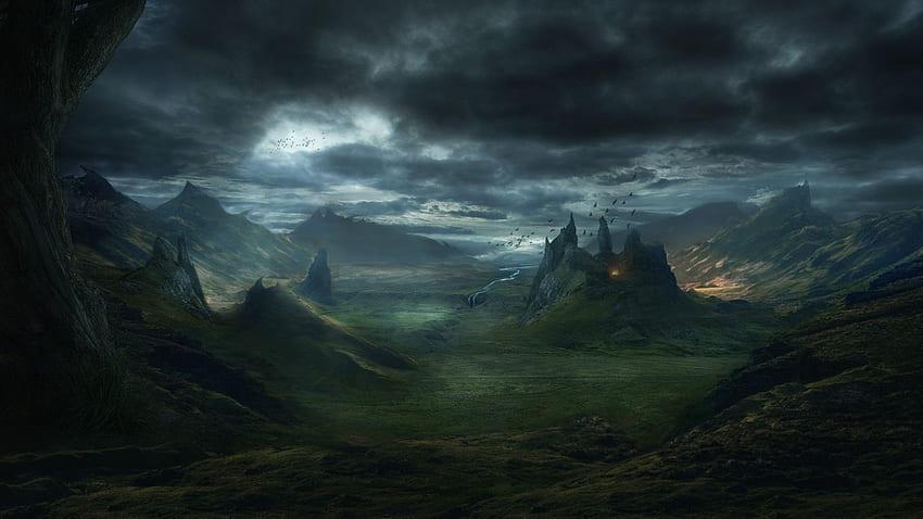 Ödland von Nicolas Plazannet. Landschaftslandschaft, Landschaftskunst, dunkle Fantasie, dunkle mittelalterliche Landschaft HD-Hintergrundbild