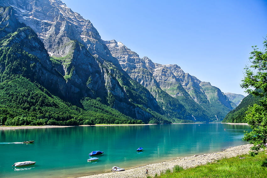 Nature, Mountains, Lake, Shore, Bank, Switzerland, Glarus HD wallpaper