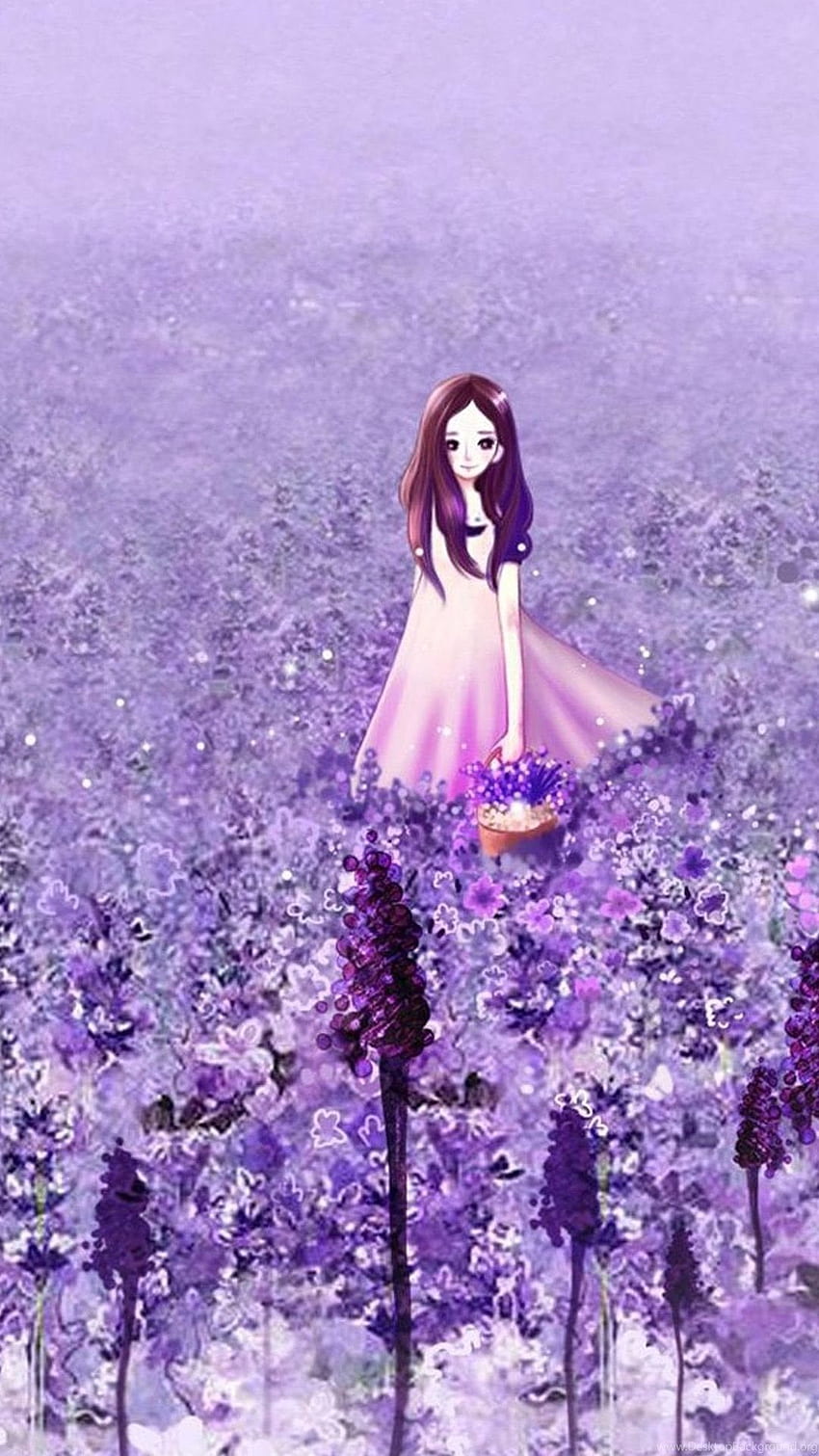 Anime Cute Girl In Purple Flower Garden iPhone 6 . Background ...
