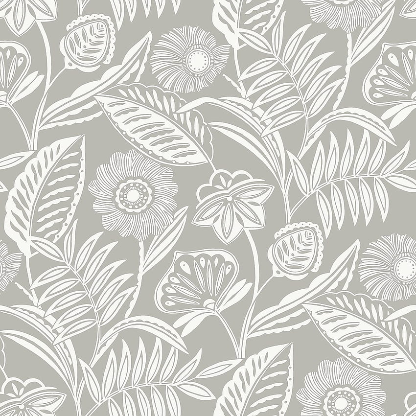 Alma Tropical Floral in Light Grey from the Pacifica Collect – BURKE DECOR, Black and White Tropical Flower HD phone wallpaper