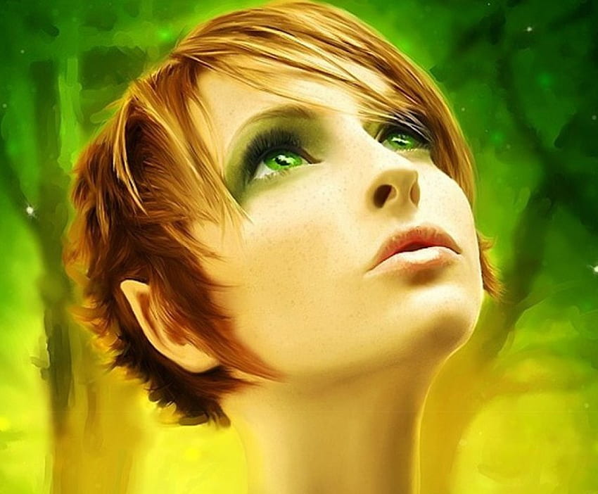 Sprite, cg, yellow, green, face, girl HD wallpaper