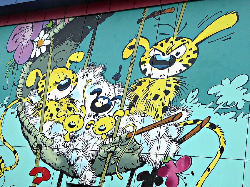 Marsupilami wall. Brussels Cartoon & Comic wall tour. Houba HD wallpaper