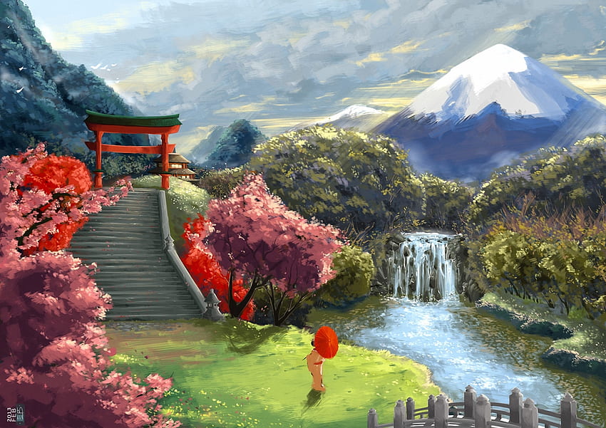 Arte ásia guarda-chuva paisagem geisha cereja [] para o seu celular e tablet. Explore a paisagem asiática. Japonês, Chinoiserie com Pássaros, Asiático para, Natureza Asiática papel de parede HD