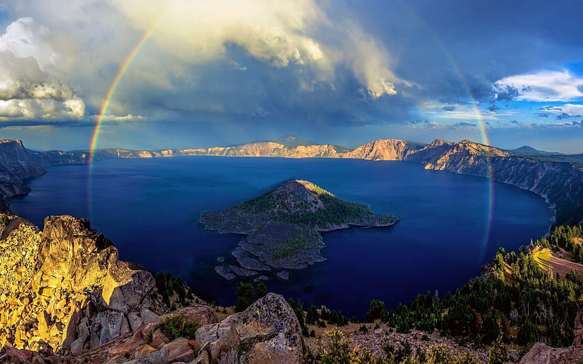 USA, Oregon, rainbow, crater, USA, lake, Oregon HD wallpaper