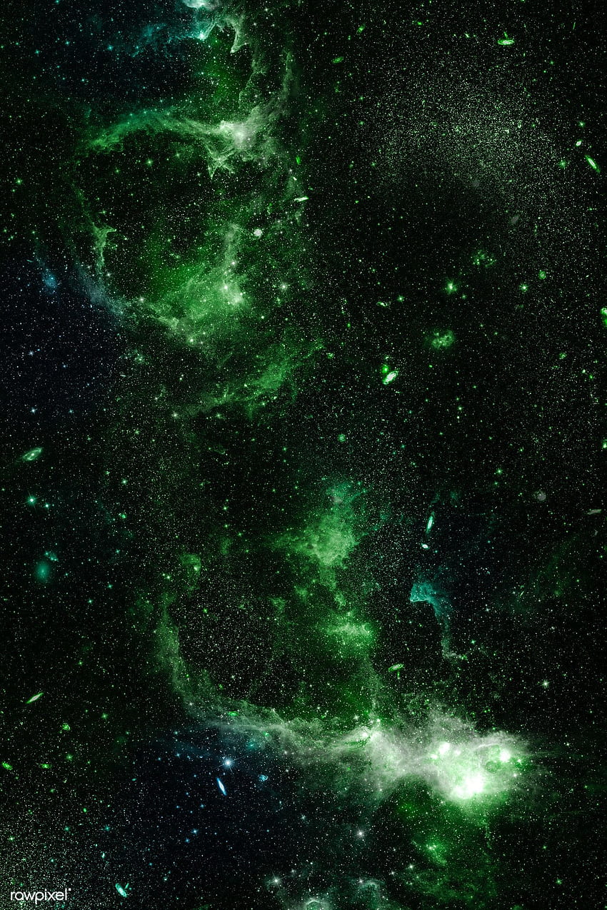 Premium-Illustration des grünen Nebels auf einem schwarzen Galaxienhintergrund. Galaxiehintergrund, dunkelgrüne Ästhetik, dunkelgrün, Smaragdgalaxie HD-Handy-Hintergrundbild