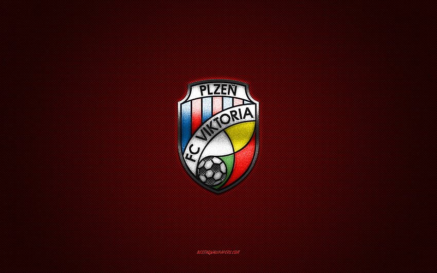 FC ヴィクトリア プルゼニ、チェコ サッカー クラブ、赤いロゴ、赤い炭素繊維の背景、チェコ ファースト リーグ、サッカー、プルゼニ、チェコ共和国、FC ヴィクトリア プルゼニのロゴ 高画質の壁紙