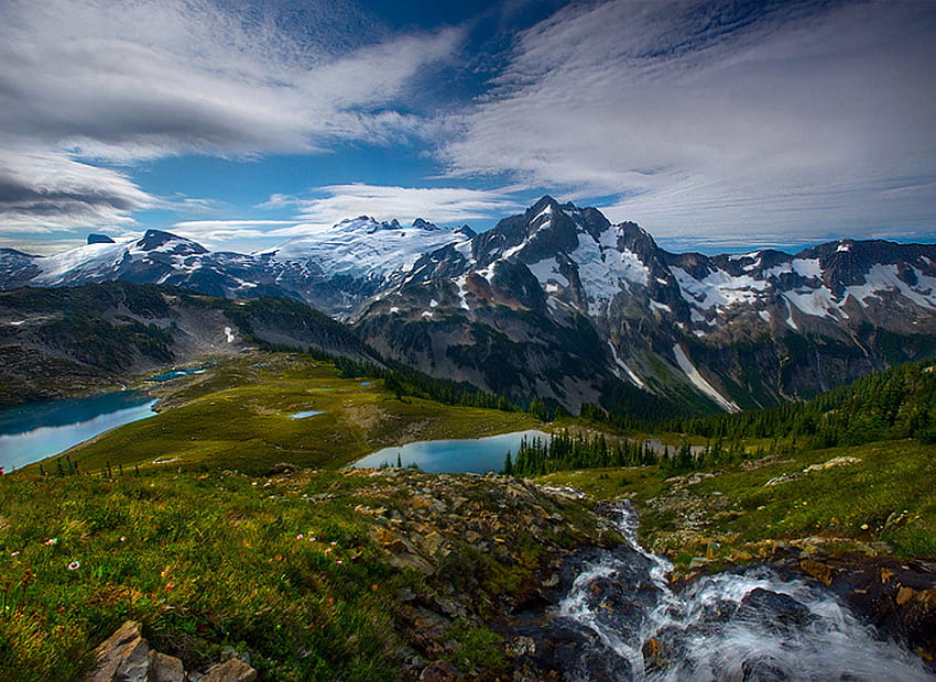 Erstaunliche Wildnis, Wasserfälle, schön, erstaunlich, Wildnis, Berge, See HD-Hintergrundbild