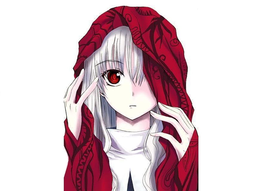 Little Red Riding Hood, white, anime, pale, red, cute HD wallpaper
