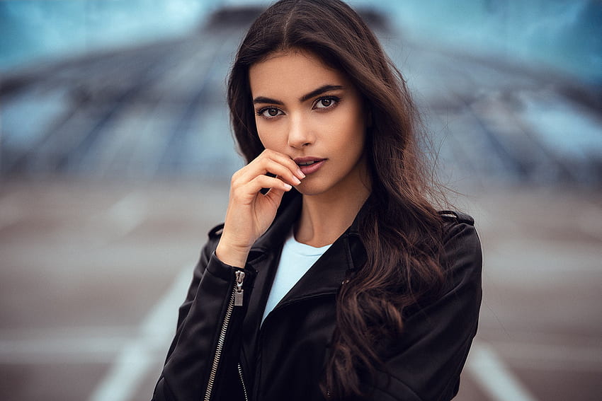 Leather jacket, girl model, long hair HD wallpaper | Pxfuel