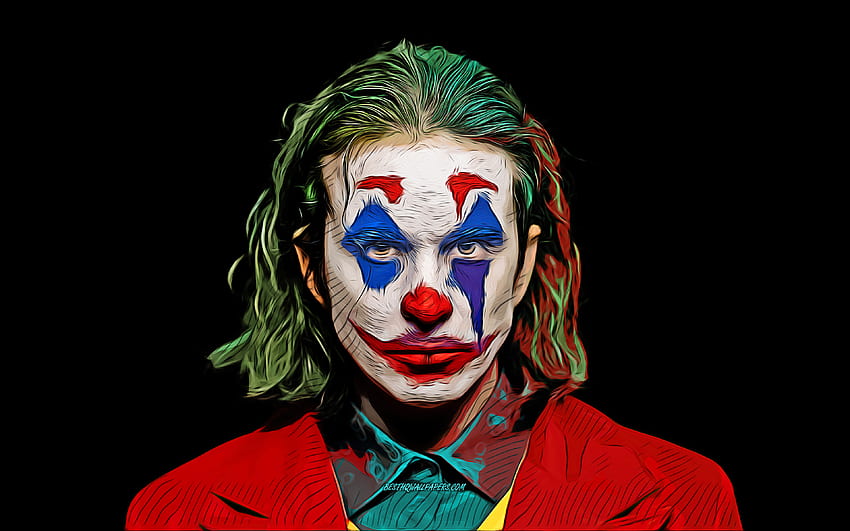 Joker, sztuka wektorowa, supervillain, czarne tła, kreatywny, Joker, rysunkowy joker, minimalizm Jokera Tapeta HD