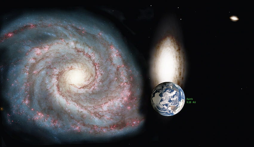 La Tierra y la Galaxia del Remolino: motor espacial fondo de pantalla