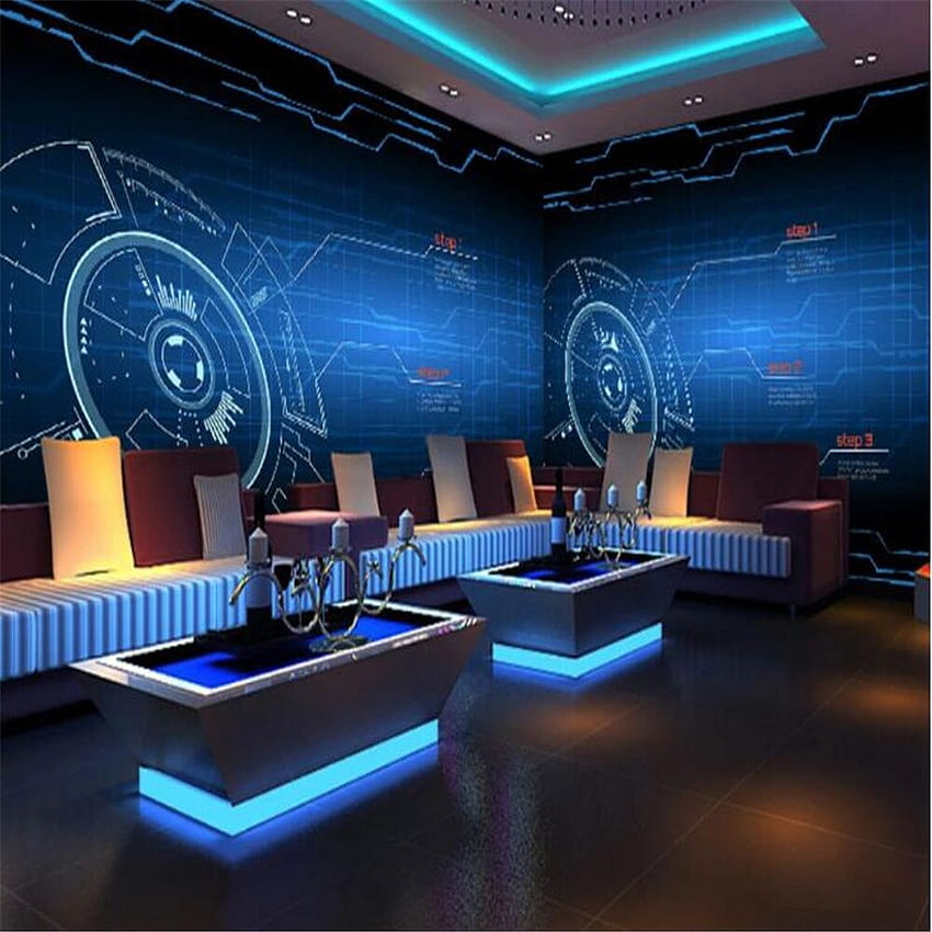 Milofi3D Tridimensional Azul Mecânico Abstrato Tecnologia Placa de Circuito Sala de Internet KTV Fundo Parede AliExpress Melhoramento da Casa, Simulador de Sala de Internet Papel de parede de celular HD