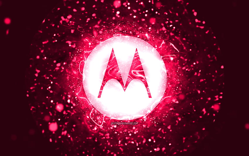 โลโก้ Motorola สีชมพู, ไฟนีออนสีชมพู, สร้างสรรค์, พื้นหลังนามธรรมสีชมพู, โลโก้ Motorola, แบรนด์, Motorola วอลล์เปเปอร์ HD