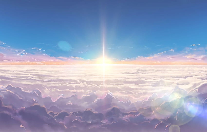 el cielo, las nubes, el amanecer, el anime, el arte, Kimi no VA On, Your name for , sección сёдзё fondo de pantalla