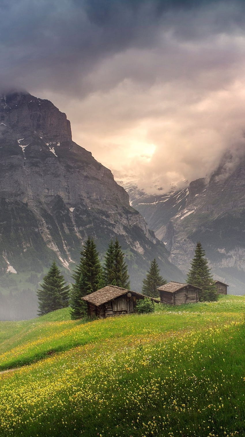 Grindelwald Szwajcaria Mountain House iPhone. Dziewczyna, Szwajcaria Góry Tapeta na telefon HD