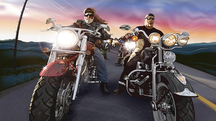 Cartoons Bikes Chopper Beard Motorbikes Bikers Harley Davidson HD wallpaper
