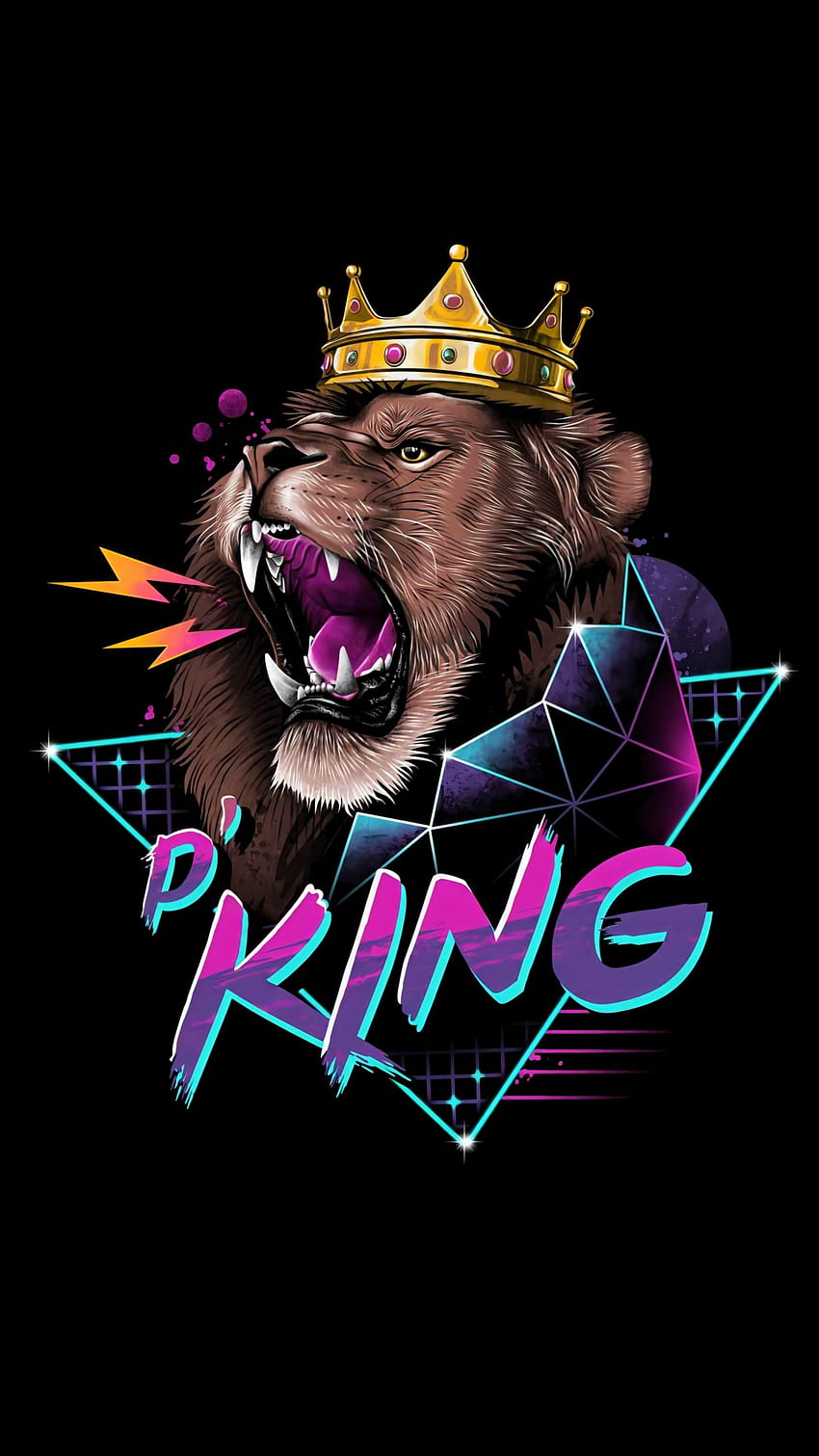 King Lion With Crown Neon Light Amoled HD phone wallpaper