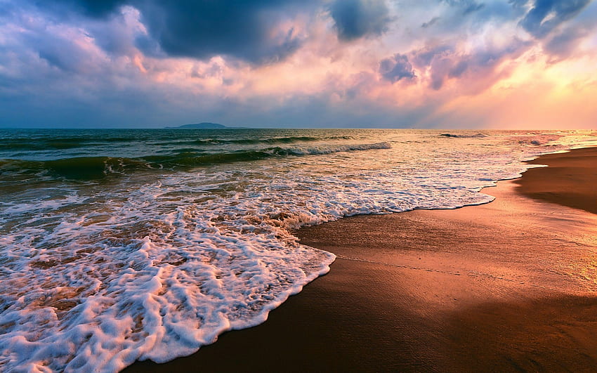 pantai, pasir, pantai, pemandangan laut Wallpaper HD