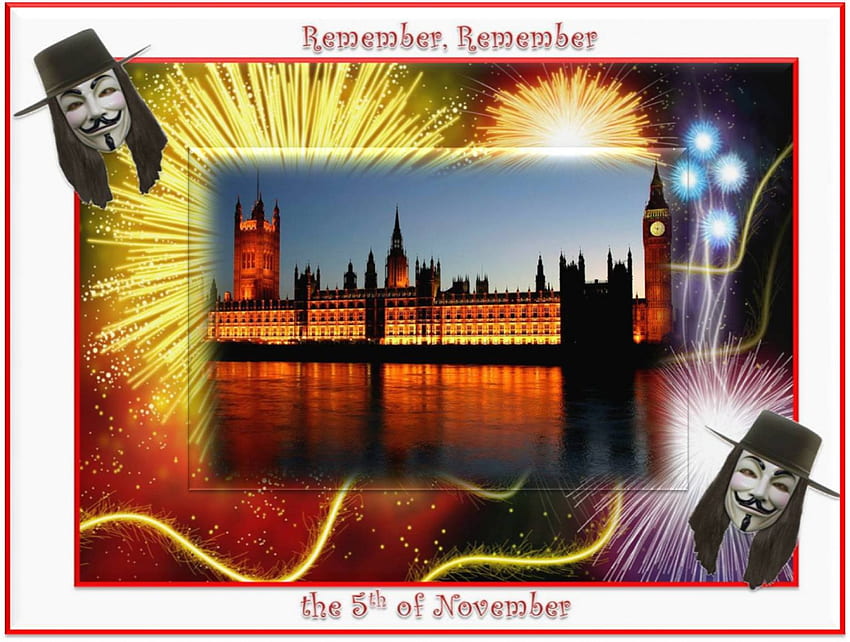 ERINNERE DICH, ERINNERE DICH AN DEN 5. NOVEMBER., London, Guy Fawkes, Houses of Parliament, Feuerwerkshintergrund HD-Hintergrundbild