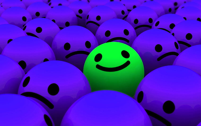 Different, sweet, cute, purple, 3d, abstract, smiley, happy face, green, happy HD wallpaper