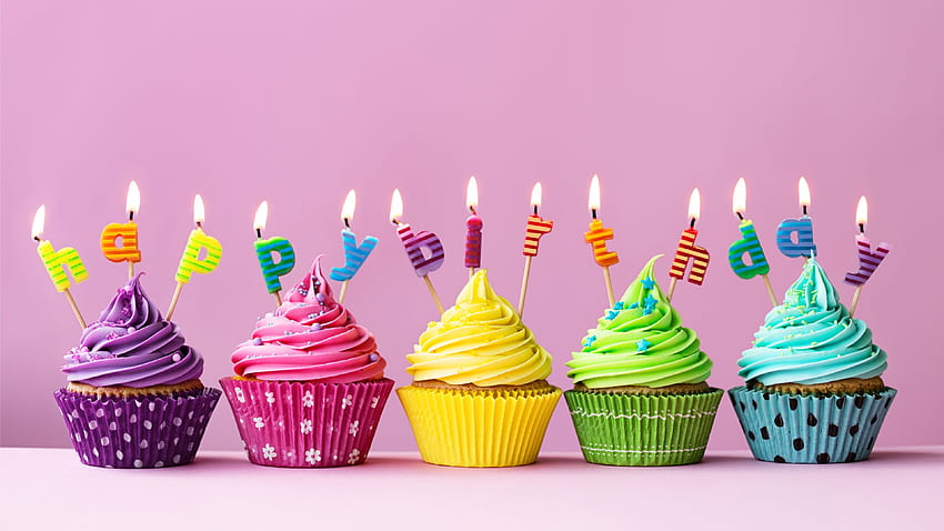 Happy Birtay cakes, colorful cupcakes HD wallpaper