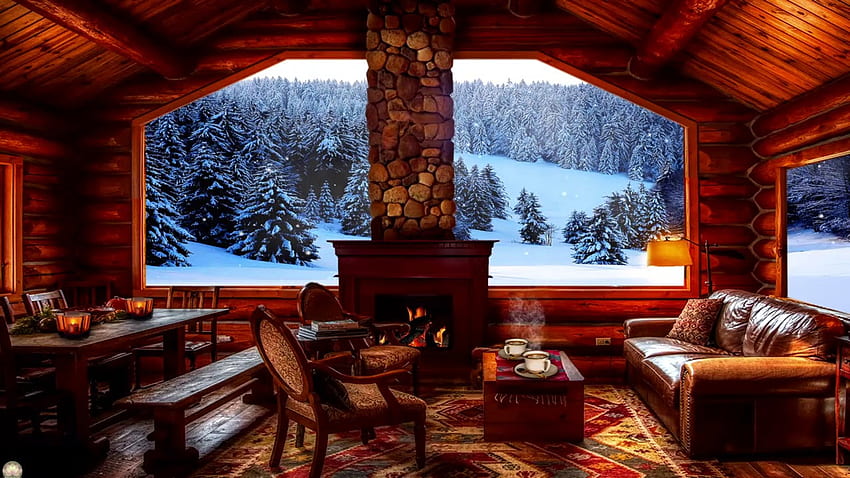 ��️Ambiance hivernale de la cabine confortable Fond d'écran HD