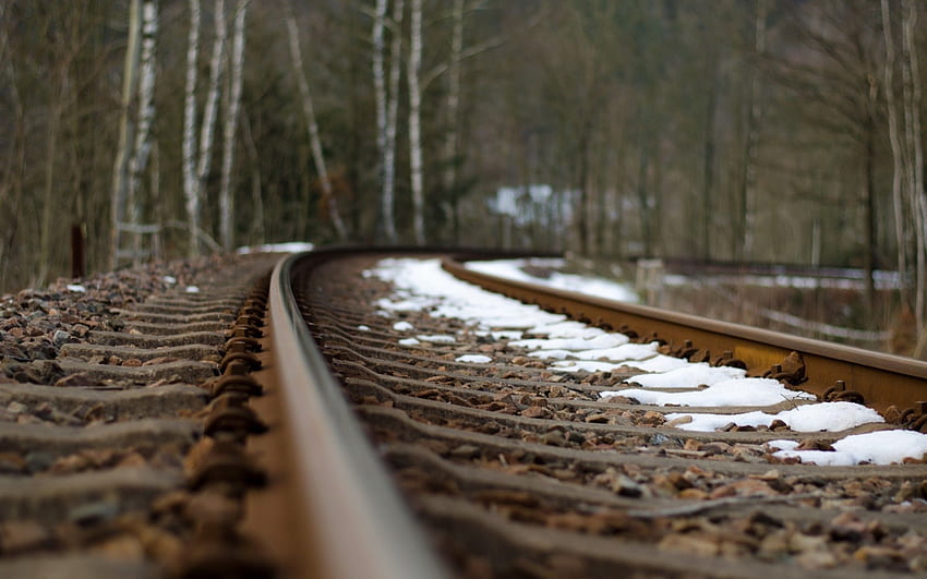 Melting snow on the railway and - HD wallpaper