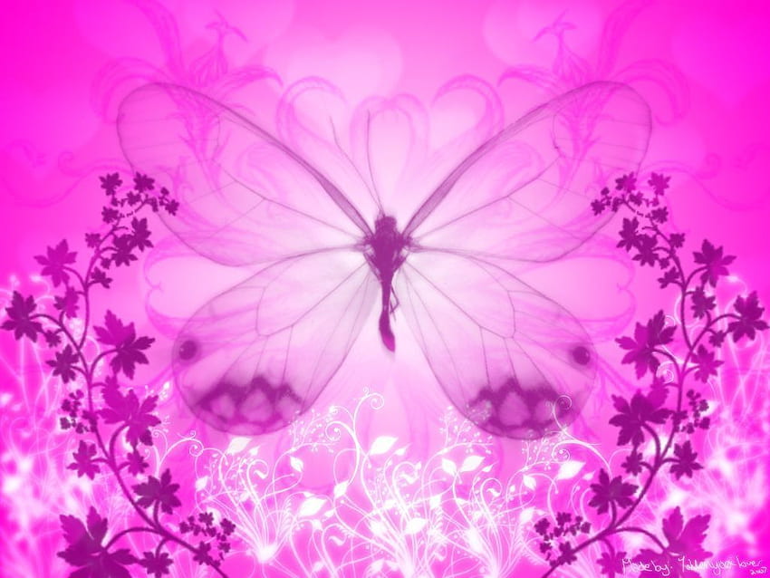 Pink Background, Pastel Flowers Butterflies HD wallpaper