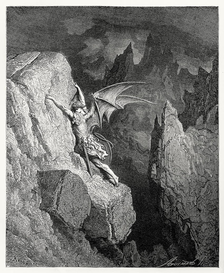堕天使のイラスト、サタニズム、サタン、ギュスターヴ・ドレ HD電話の壁紙