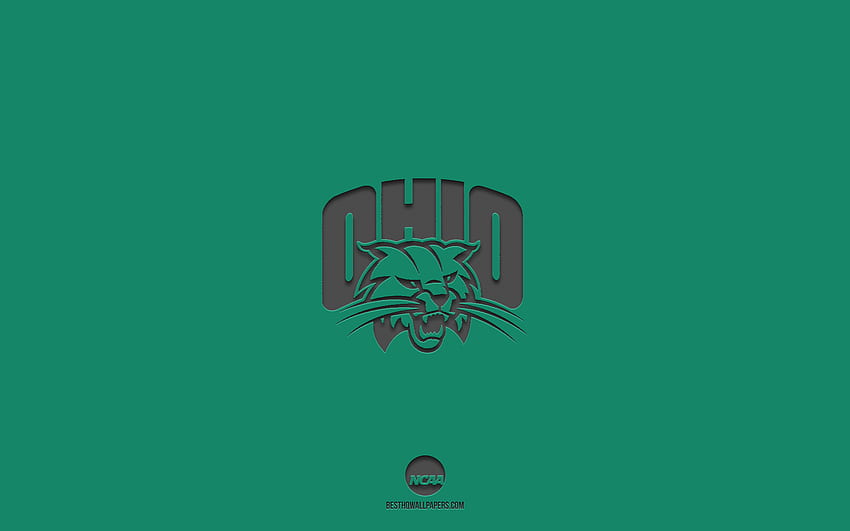 Ohio Bobcats, พื้นหลังสีเขียว, ทีมอเมริกันฟุตบอล, สัญลักษณ์ Ohio Bobcats, NCAA, Ohio, USA, อเมริกันฟุตบอล, โลโก้ Ohio Bobcats วอลล์เปเปอร์ HD