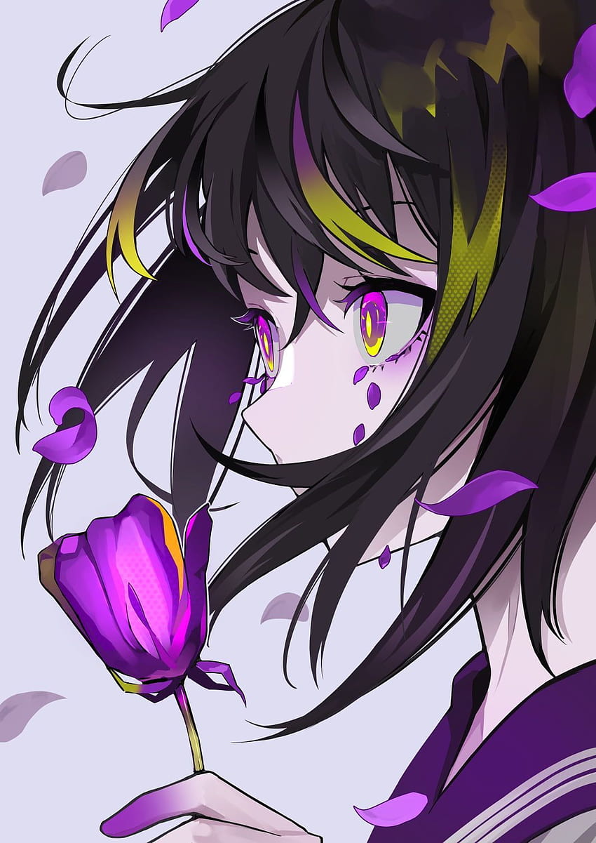 anime girls original characters dark hair purple eyes HD phone wallpaper