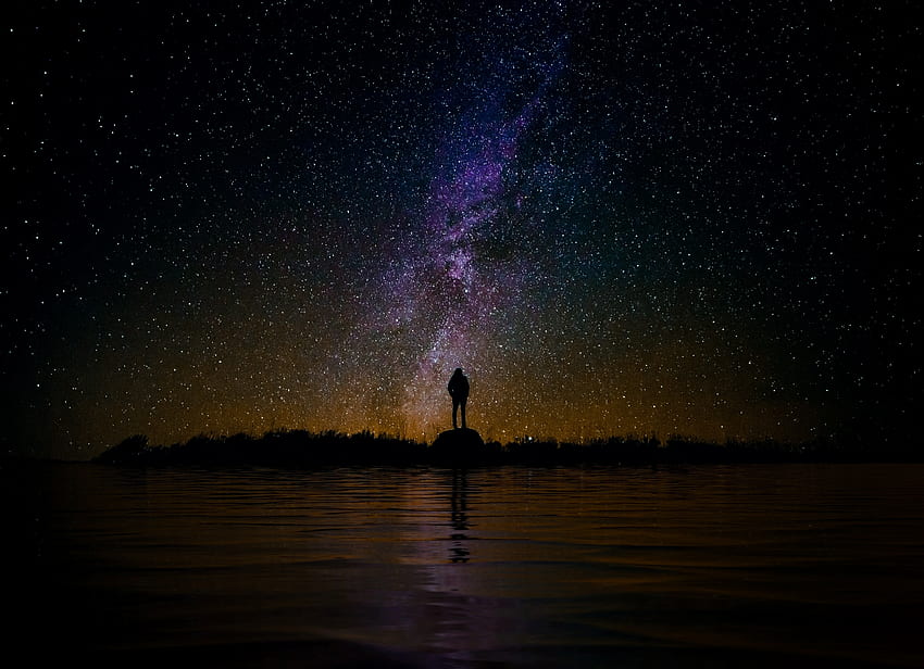Night, Reflection, Dark, Silhouette, Seclusion, Privacy, Starry Sky, Loneliness HD wallpaper
