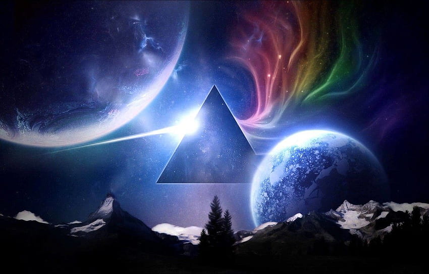 Meadows, Mountains, Music, Stars, Planet, Space, Triangle, Pink Floyd, Art, Prism, Rock, Dark side of the moon, Pink Floyd, The Dark Side of the Moon, Triangular prism for , section HD wallpaper