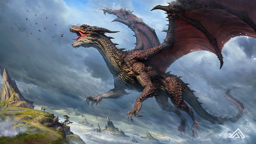 Dragon, Flying, Artwork, Ocean dla iMaca 27 cali Tapeta HD