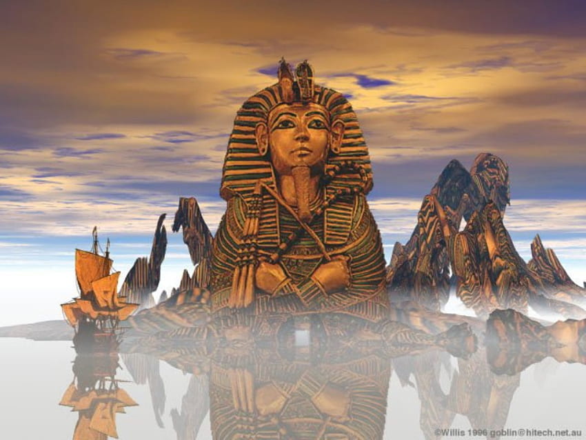 エジプトの神、神、ファンタジー、エジプト、水、太陽 高画質の壁紙