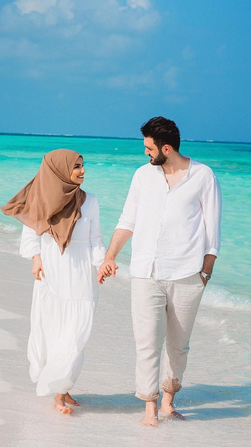 Muzułmańska para, zakochana para, hidżab, mąż, żona Tapeta na telefon HD