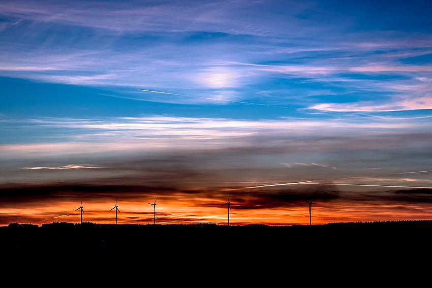 Nature, Sunset, Horizon, Handsomely, It's Beautiful, Windmills HD wallpaper